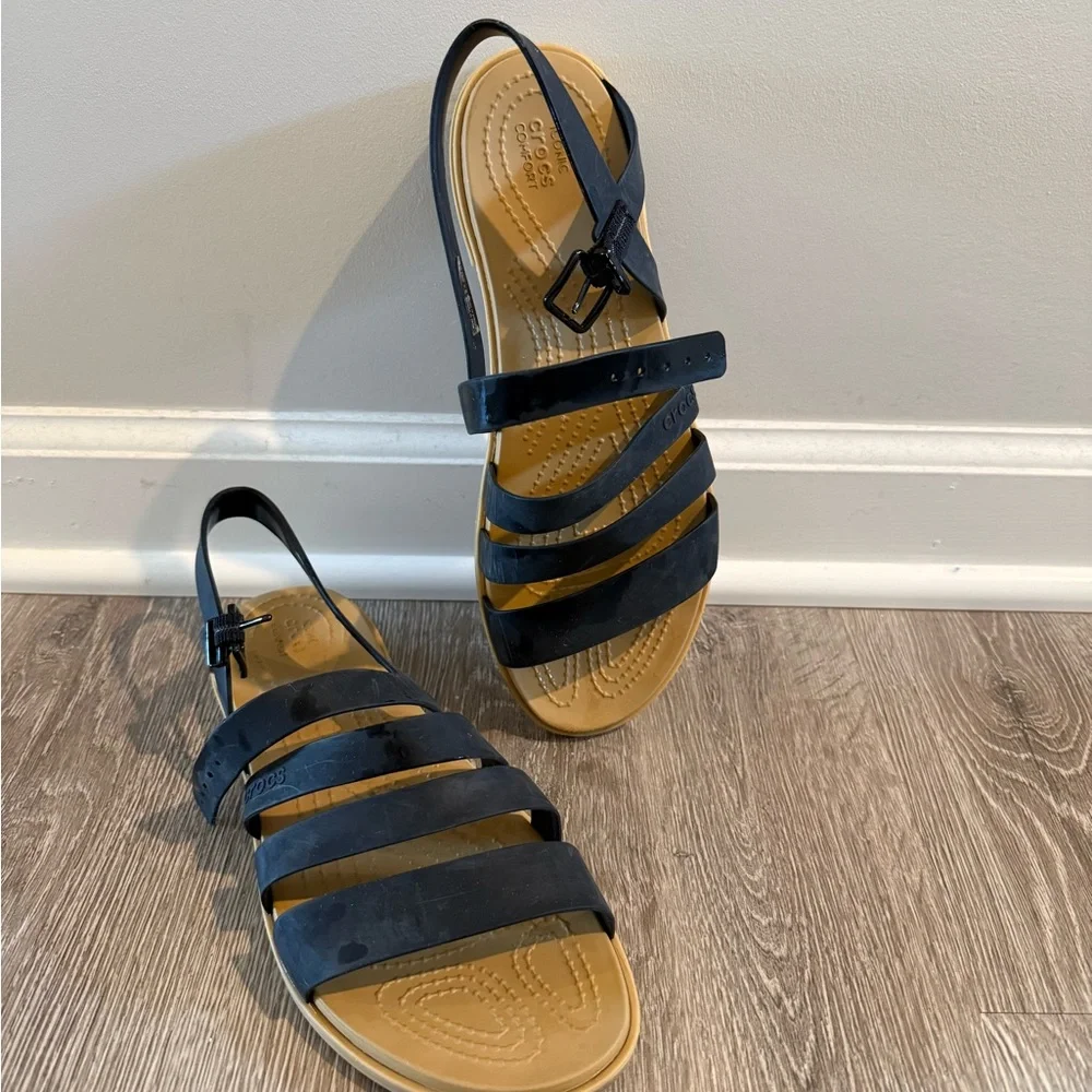 CROCS Women's Black and Tan Sandals - Picture 1 of 3